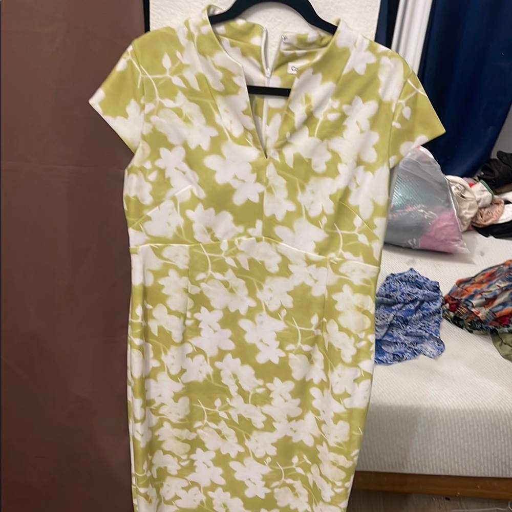 Floral Green and White Dress